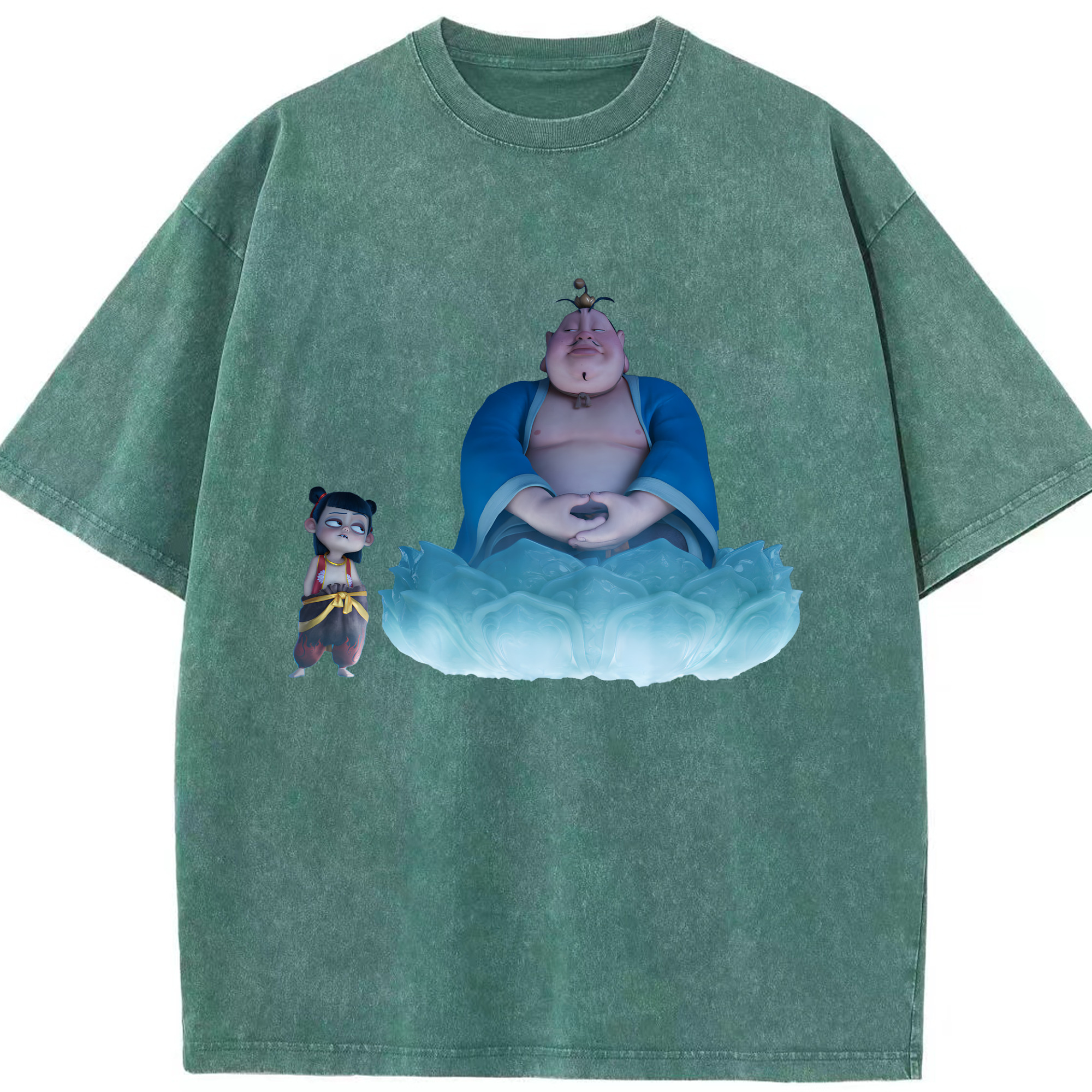 （画像用） Ne Zha 2 ナタ 魔童の大暴れ 綿100% ヴィンテージ風 半袖Tシャツ（フロントプリント）